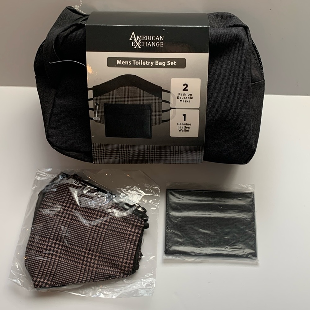 American Exchange Men Toiletry Bag Set with 2 Reusable Masks and Card Holder